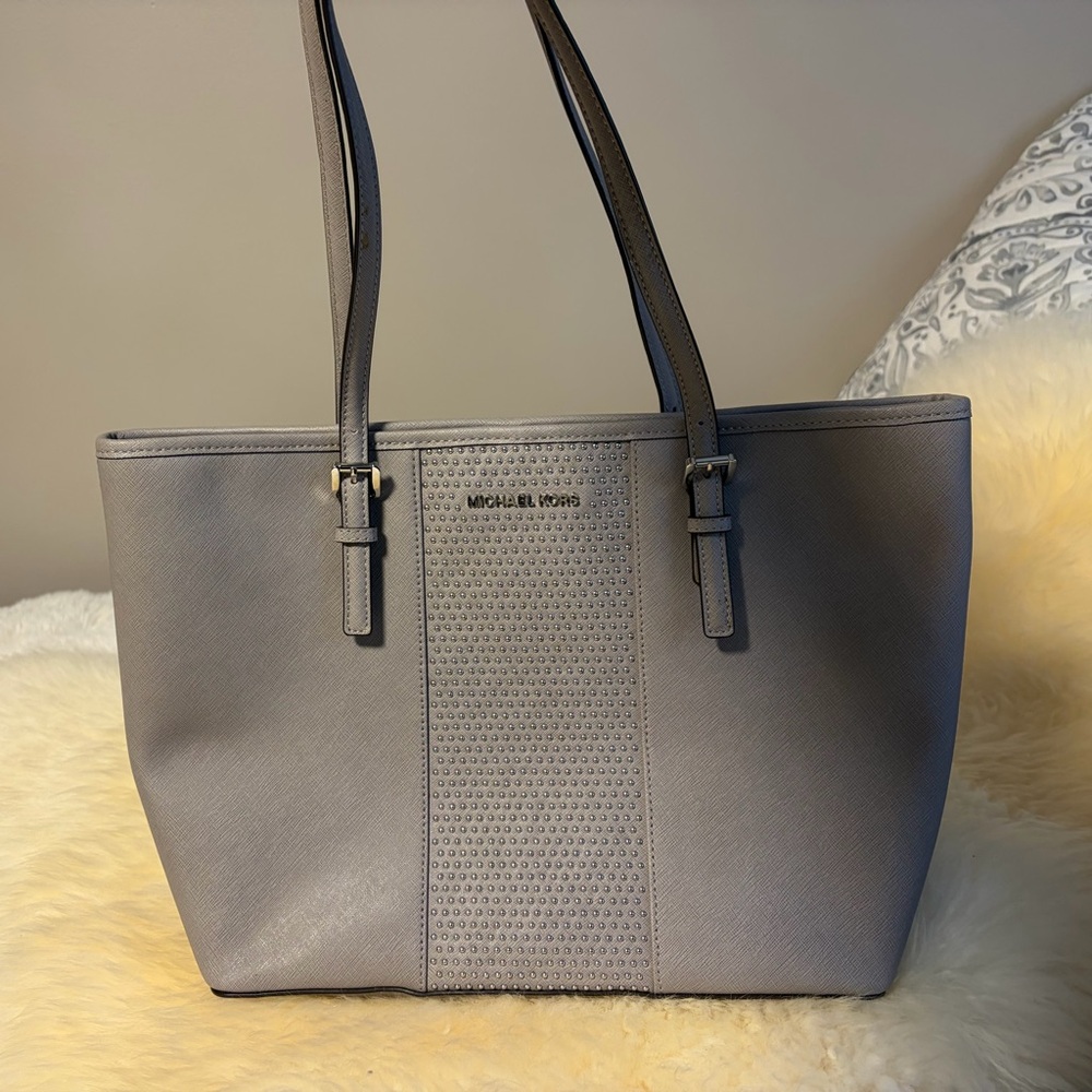 Michael Kors Gray Saffiano Leather Tote with Center Textured Panel